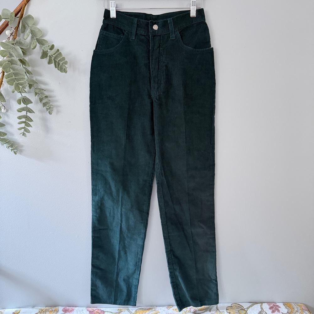 Vtg Watch L.A. Pants Dark Green Corduroy Gorpcore High Waist Cotton Straight Leg